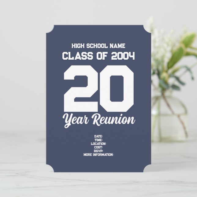Invitación Sencilla reunión escolar personalizada de 20 años (Anverso de pie)