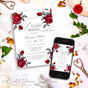 Invitación Sencilla Rosa Floral Bridal Shower