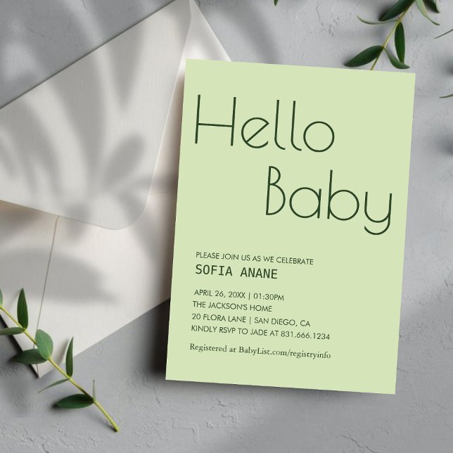 Invitación Sencilla saludo Bebé Sage Verde Género Neutral (Subido por el creador)