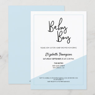 Invitación Sencilla secuencia de comandos Blue Modern Baby Bo