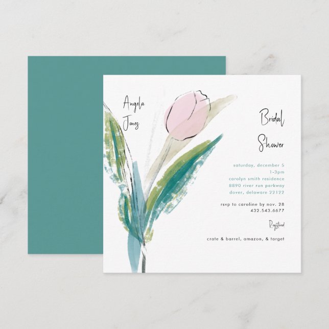 Invitación Sencilla secuencia de comandos manuscrita Verde az (Anverso / Reverso)