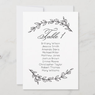 Invitación Sencilla tabla de asientos boda floral. Cuadro 1