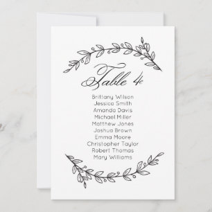 Invitación Sencilla tabla de asientos boda floral. Cuadro 4