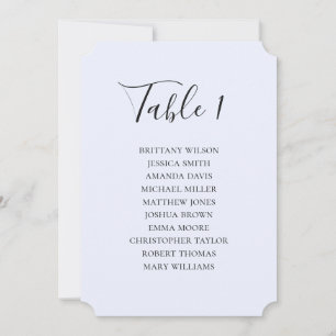 Invitación Sencilla tabla de asientos de boda azul. Guión mod