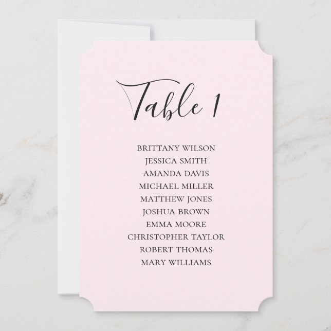 Invitación Sencilla tabla de asientos de boda rosa. Guión mod (Anverso)