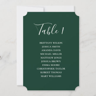Invitación Sencilla tabla de asientos de boda verde. Guión mo