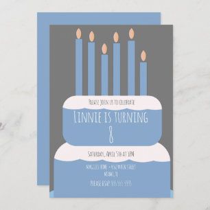 Invitación Sencilla tarta de cumpleaños con velas azules Fies