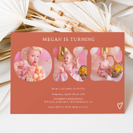 Invitación Sencilla terracota boho 3 fotos 1º cumpleaños