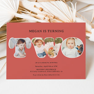 Invitación Sencilla terracota boho 3 fotos 2º cumpleaños
