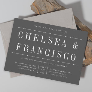 Invitación Sencilla tipografía moderna gris Boda