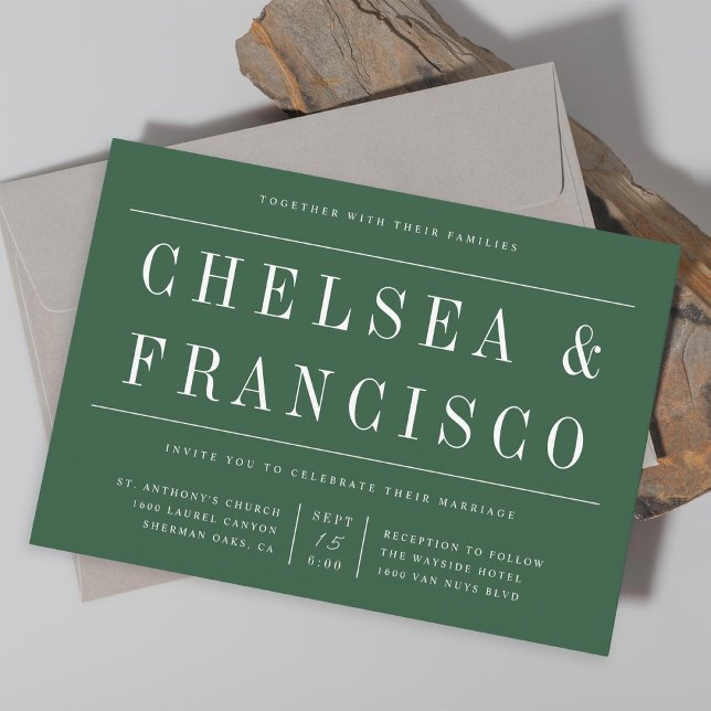 Invitación Sencilla tipografía moderna seria Boda verde oscur (Subido por el creador)