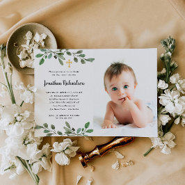 Invitación Sencilla vegetación acuarela y bautismo de fotos d