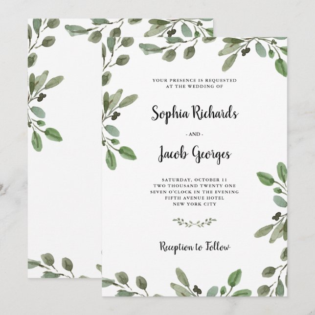 Invitación Sencilla vegetación acuática| Boda elegante (Anverso / Reverso)