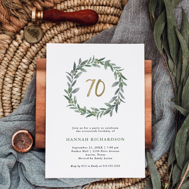 Invitación Sencilla vegetación acuática y oro 70 cumpleaños (Subido por el creador)