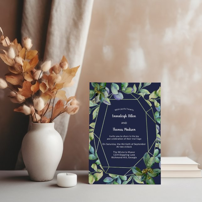 Invitación Sencilla vegetación | Boda geométrico de la Marina (Subido por el creador)