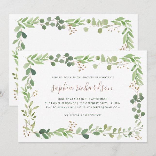 Invitación Sencilla vegetación | Bridal Shower (Anverso / Reverso)