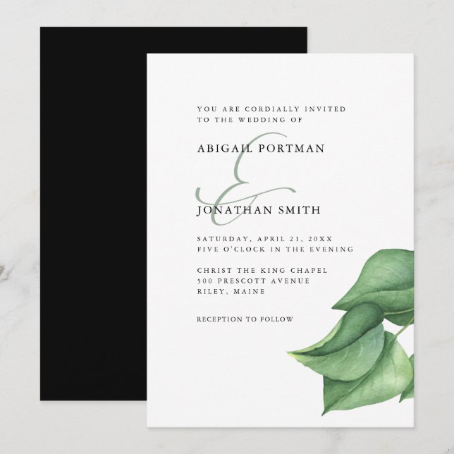 Invitación Sencilla vegetación con Ampersand Boda (Anverso / Reverso)