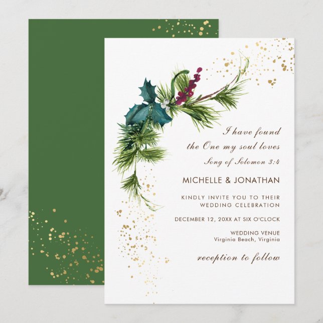 Invitación Sencilla vegetación de invierno Boda cristiano mod (Anverso / Reverso)