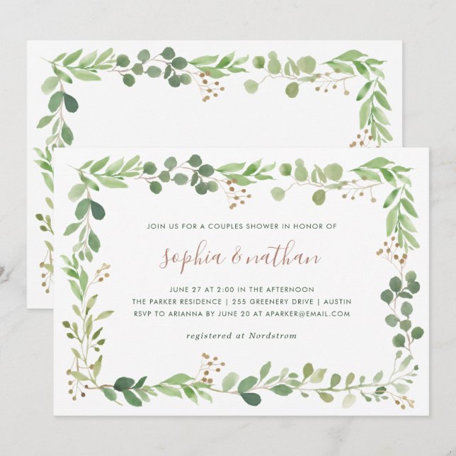 Invitación Sencilla vegetación | Ducha de parejas (Anverso / Reverso)