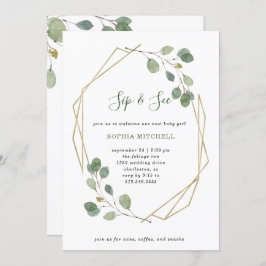 Invitación Sencilla vegetación eucalipto| Geometric Sip y See