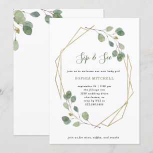 Invitación Sencilla vegetación eucalipto Geometric Sip y See