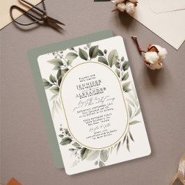 Invitación Sencilla vegetación Eucalyptus Ivory Golden Boda