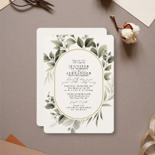 Invitación Sencilla vegetación Eucalyptus Ivory Golden Boda