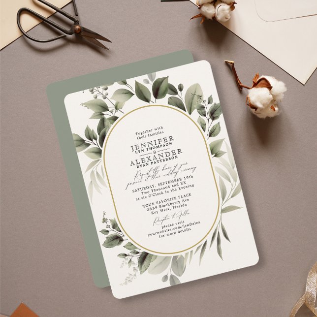 Invitación Sencilla vegetación Eucalyptus Ivory Golden Boda (Subido por el creador)