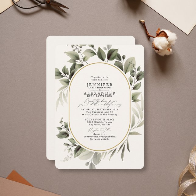Invitación Sencilla vegetación Eucalyptus Ivory Golden Boda (Subido por el creador)