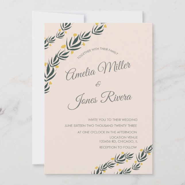 Invitación Sencilla vegetación floral Boda de flores amarilla (Anverso)