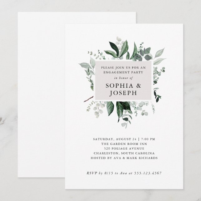 Invitación Sencilla vegetación moderna| Partido de compromiso (Anverso / Reverso)