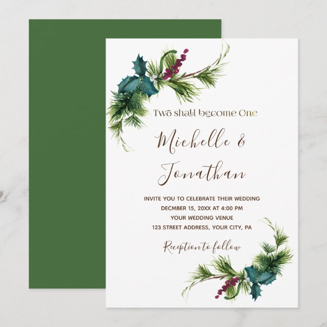 Invitación Sencilla vegetación verde Boda cristiana floral (Anverso / Reverso)