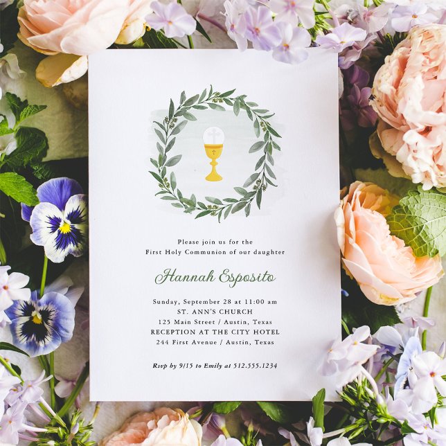 Invitación Sencilla vegetación y cáliz | Primera Comunión San (Subido por el creador)