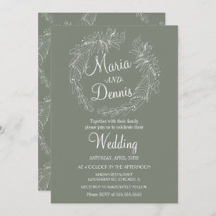 Invitación Sencilla Wreath Sage de la línea verde de la Terra