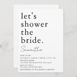 Invitación Sencilla y blanca ducha de novia moderna y negra