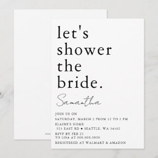 Invitación Sencilla y blanca ducha de novia moderna y negra