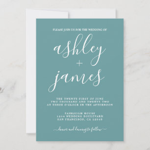 Invitación Sencilla y Chic Caligrafía Boda Turquesa Polvorien