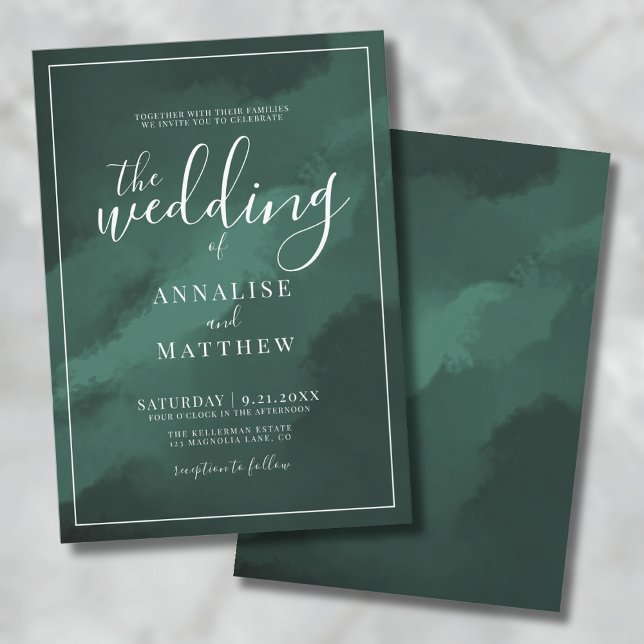 Invitación Sencilla y elegante acuarela Boda verde esmeralda (Simple Elegant Watercolor Emerald Green Wedding Invitation)