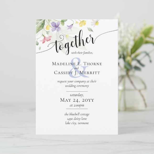 Invitación Sencilla y elegante acuarela Flores salvajes Boda  (Anverso de pie)