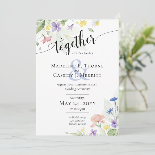 Invitación Sencilla y elegante acuarela Flores salvajes Boda  (Anverso de pie)
