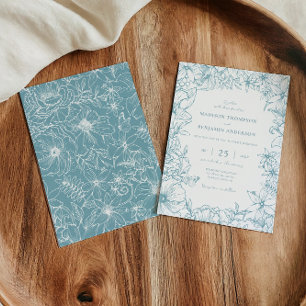 Invitación Sencilla y elegante boda de jardín floral azul pol