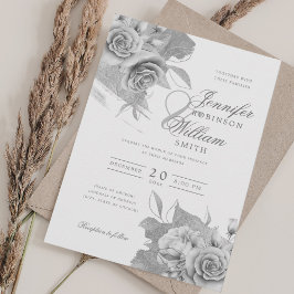 Invitación Sencilla y elegante Boda Plata Floral y Relieve me