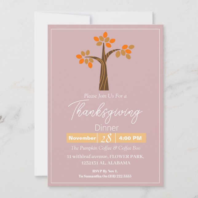 Invitación Sencilla y elegante cena de Acción de Gracias Flor (Anverso)