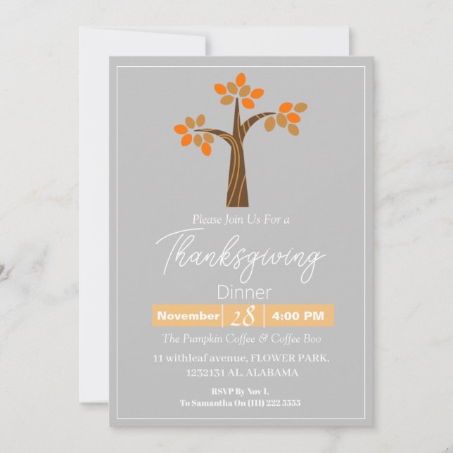 Invitación Sencilla y elegante cena de Acción de Gracias Flor (Anverso)