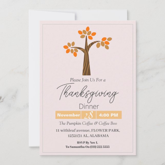 Invitación Sencilla y elegante cena de Acción de Gracias Flor (Anverso)