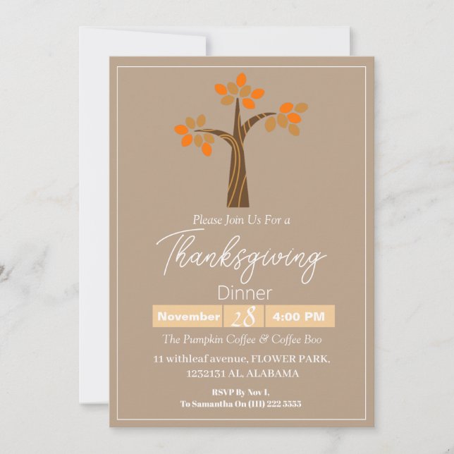 Invitación Sencilla y elegante cena de Acción de Gracias Flor (Anverso)
