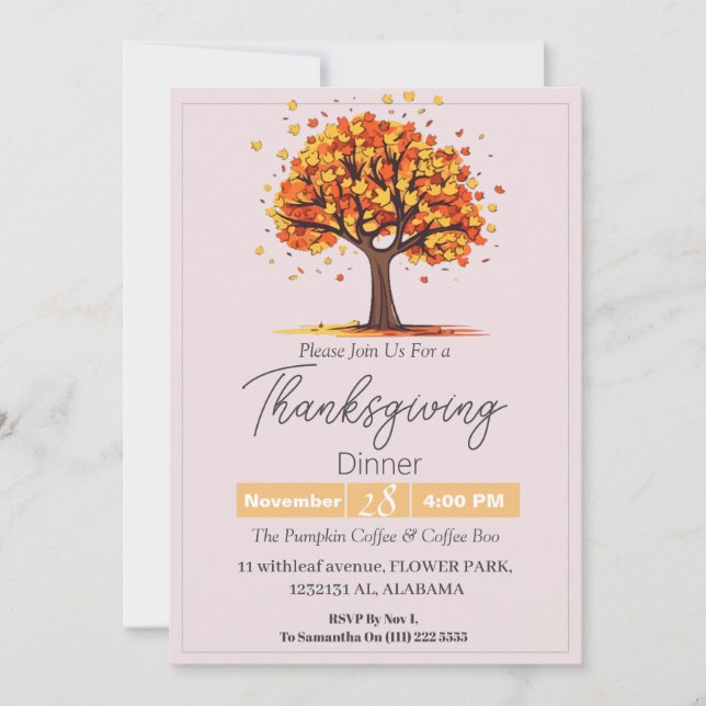 Invitación Sencilla y elegante cena de Acción de Gracias Flor (Anverso)