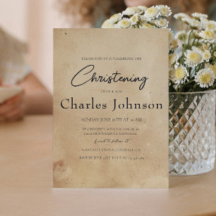 Invitación Sencilla y elegante cristiandad de hijo rústico