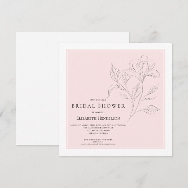 Invitación Sencilla y elegante ducha de novia blanca rosada (Anverso / Reverso)