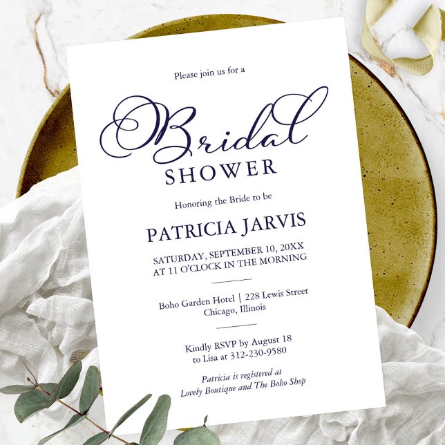 Invitación Sencilla y elegante ducha de novia con guión azul  (Subido por el creador)